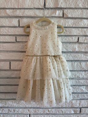 Janie and Jack Cream Floral Sequin Tiered Tulle Dress